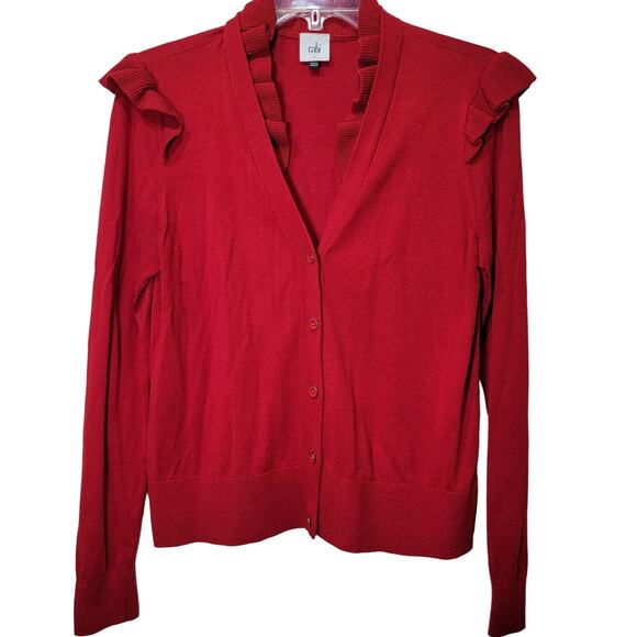 Cabi Cavalier Sweater S Red Ruffle Style 4284 Button Cardigan Firebrick - Picture 1 of 8